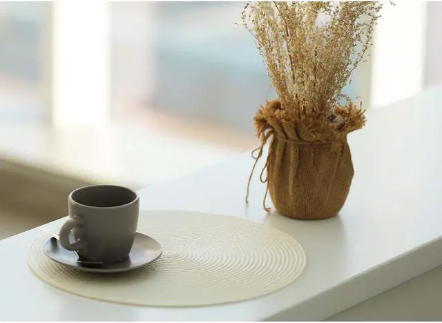 Alt view image 4 of 6 - FunWheat Round Braided Placemats Set of 4 Place Mats for Dining Tables Woven Washable Non-Slip Table mats Small 13 inch(S White, 4pcs)