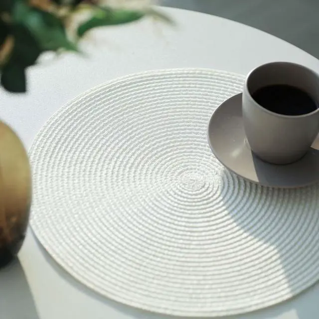 Alt view image 3 of 6 - FunWheat Round Braided Placemats Set of 4 Place Mats for Dining Tables Woven Washable Non-Slip Table mats Small 13 inch(S White, 4pcs)
