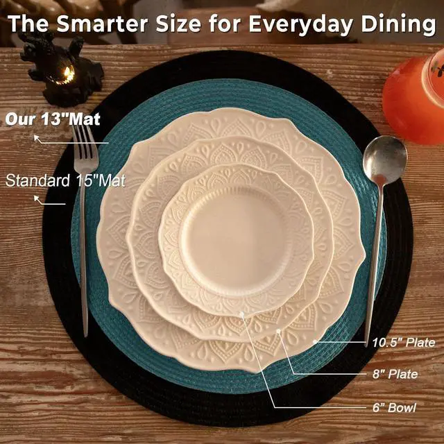 Alt view image 6 of 6 - FunWheat Round Braided Placemats Set of 4 Place Mats for Dining Tables Woven Washable Non-Slip Table mats Small 13 inch(S White, 4pcs)