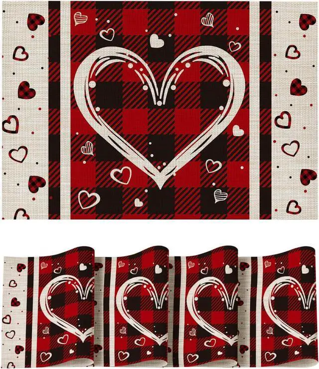 Main image of Artoid Mode Hearts Vinyl Valentine's Day Placemats Set of 4, 12x18 Inch Wipeable Non-Slip PVC Place Mats for Party Kitchen Dining Decor