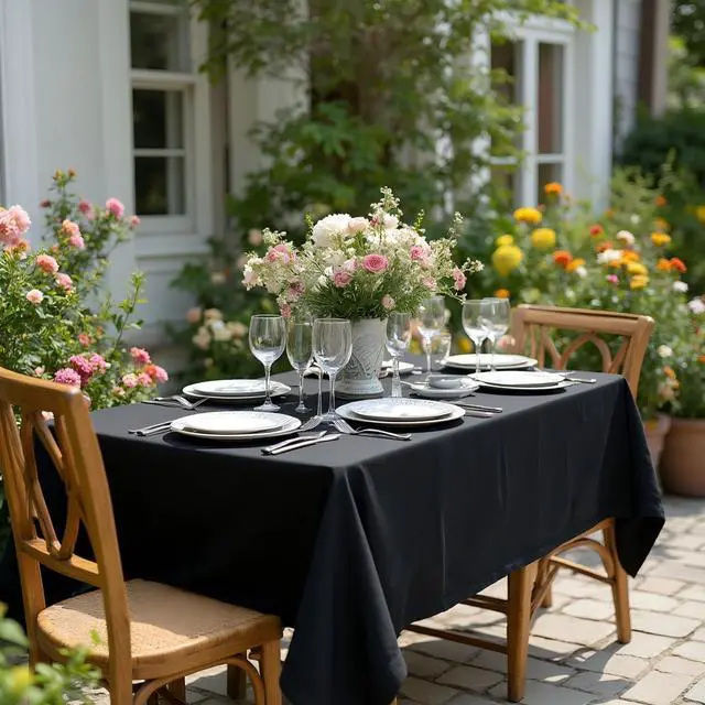 Alt view image 3 of 7 - sancua Rectangle Tablecloth, 60 x 84 Inch, Black | Stain and Wrinkle Resistant, Washable Polyester Cloth, Decorative Fabric Cover, For Dining Tables, Buffet Parties and Camping
