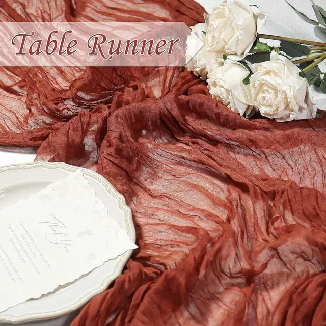 Alt view image 4 of 7 - 1 Pack Cheesecloth Table Runner Boho Rustic Gauze (Terracotta) | Suitable for Wedding and Baby Shower, Spring Home Decorations, Mothers Day and Bridal Birthday Party Supplies