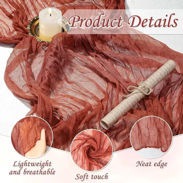 Alt view image 3 of 7 - 1 Pack Cheesecloth Table Runner Boho Rustic Gauze (Terracotta) | Suitable for Wedding and Baby Shower, Spring Home Decorations, Mothers Day and Bridal Birthday Party Supplies