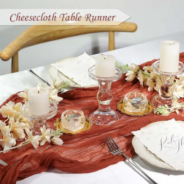 Alt view image 5 of 7 - 1 Pack Cheesecloth Table Runner Boho Rustic Gauze (Terracotta) | Suitable for Wedding and Baby Shower, Spring Home Decorations, Mothers Day and Bridal Birthday Party Supplies