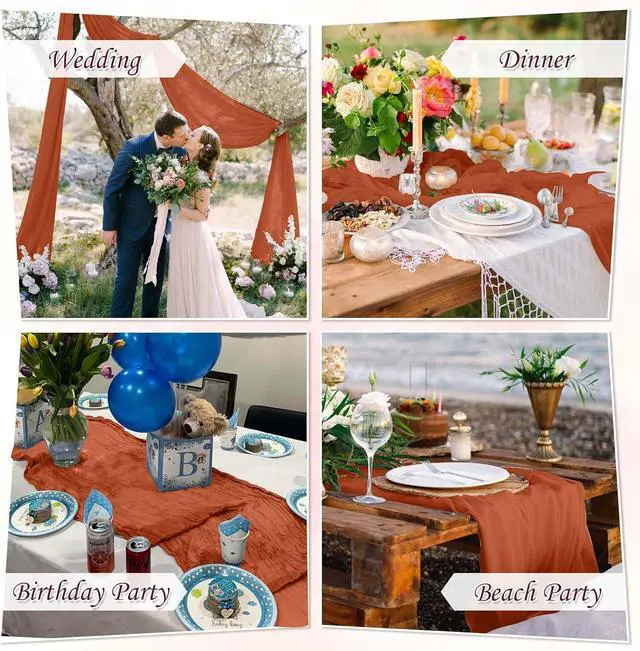 Alt view image 7 of 7 - 1 Pack Cheesecloth Table Runner Boho Rustic Gauze (Terracotta) | Suitable for Wedding and Baby Shower, Spring Home Decorations, Mothers Day and Bridal Birthday Party Supplies