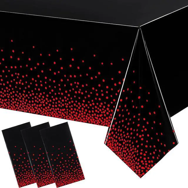 Main image of Breling 3 Pcs Black Red Dot Tablecloth Plastic Disposable Table Cover | 54 x 108 Inch, Waterproof Oilproof, Rectangle Table Cloth, Birthday Wedding Engagement Anniversary Bachelorette Party Decor