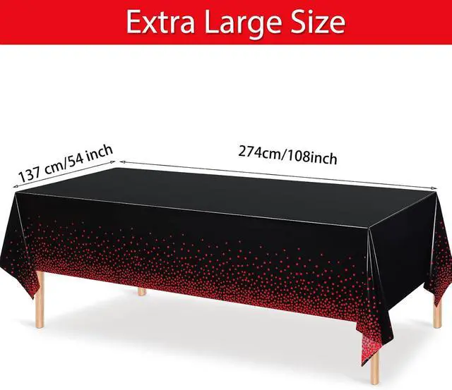Alt view image 2 of 7 - Breling 3 Pcs Black Red Dot Tablecloth Plastic Disposable Table Cover | 54 x 108 Inch, Waterproof Oilproof, Rectangle Table Cloth, Birthday Wedding Engagement Anniversary Bachelorette Party Decor