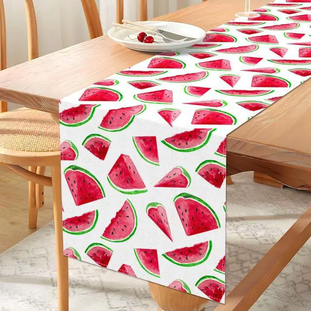 Alt view image 4 of 5 - Vohado Watermelon Table Runner Spring Summer Watermelon Theme Party Decoration Dining Room Holiday Home Kitchen Island Decor