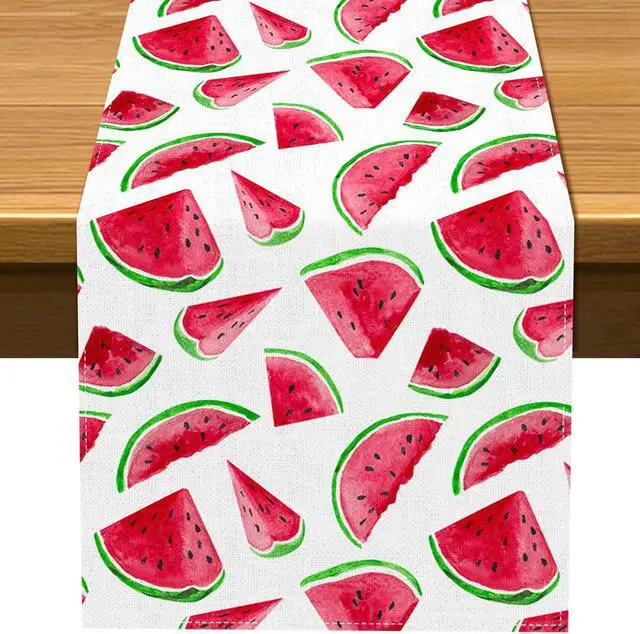 Main image of Vohado Watermelon Table Runner Spring Summer Watermelon Theme Party Decoration Dining Room Holiday Home Kitchen Island Decor
