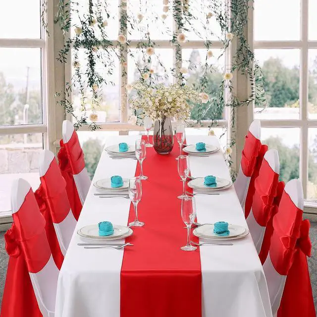 Alt view image 2 of 7 - Horbaunal 6 Pack Satin Runners 12 x 72 Inch, Red | Bright Silky Smooth Satin Table Runners, for Birthday Wedding Party Banquets