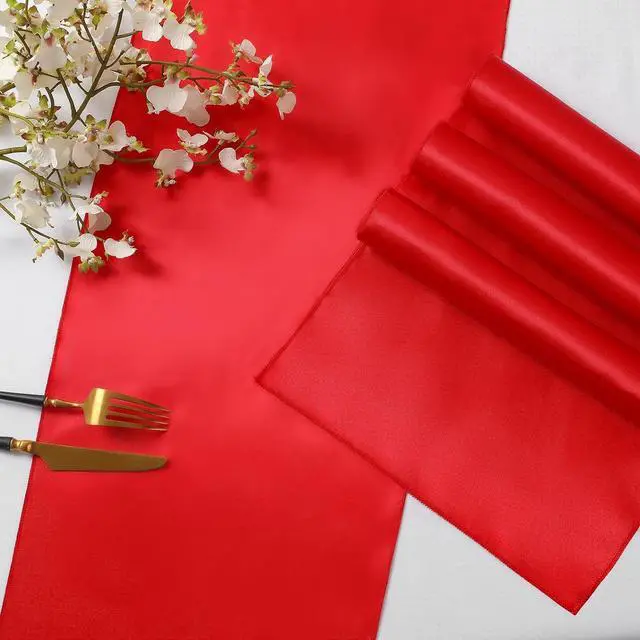 Alt view image 5 of 7 - Horbaunal 6 Pack Satin Runners 12 x 72 Inch, Red | Bright Silky Smooth Satin Table Runners, for Birthday Wedding Party Banquets