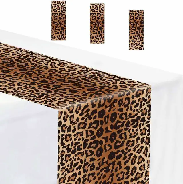Main image of 3 PCS Leopard Print Table Runner 14 x 108 Plastic Cheetah Print Table Runner for Jungle Safari Party Birthday Bachelorette Wedding Disposable Tables Runner