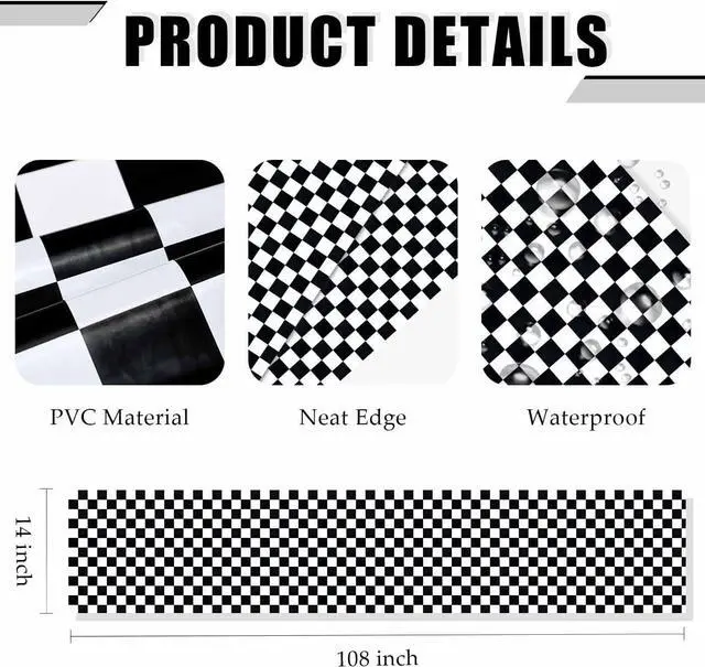 Alt view image 2 of 6 - 6 Pcs Checkered Table Runner Plastic 14 x 108 Inch Disposable Black and White Runner for Birthday Baby Shower Racing Party Decorations Race Car Table Runner
