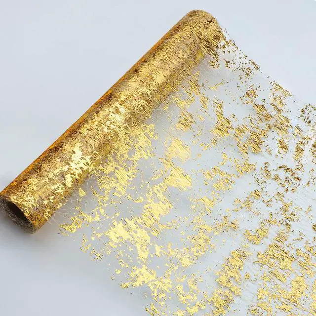 Main image of Snowkingdom Glitter Metallic Gold Table Runner 11"x108" Thin Mesh Sparkle Runner Roll Table Decorations for Wedding Bridal Shower, Baby Shower, Christmas, Birthday Party 1PC