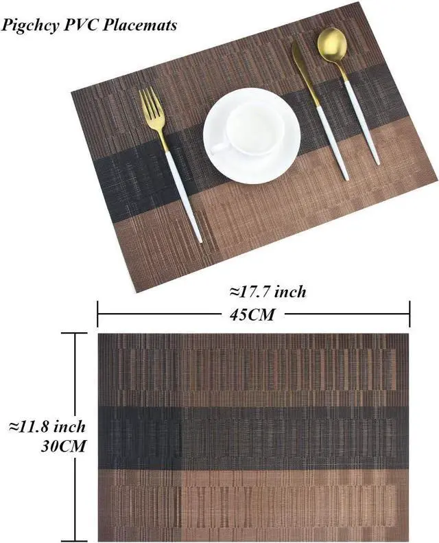 Alt view image 2 of 7 - PIGCHCY Placemats,Durable Placemats for Dining Table,Washable Woven Vinyl Kitchen Placemats Set of 4 (Brown)