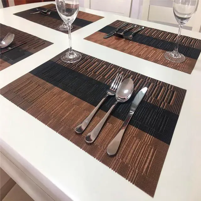 Alt view image 4 of 7 - PIGCHCY Placemats,Durable Placemats for Dining Table,Washable Woven Vinyl Kitchen Placemats Set of 4 (Brown)