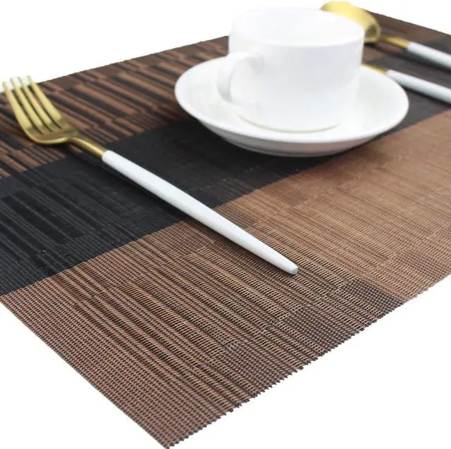 Alt view image 5 of 7 - PIGCHCY Placemats,Durable Placemats for Dining Table,Washable Woven Vinyl Kitchen Placemats Set of 4 (Brown)
