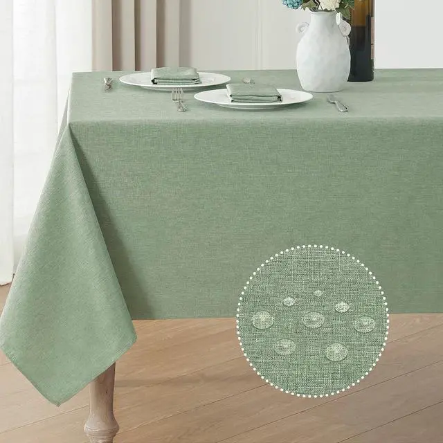 Main image of Veblandy Rectangle Tablecloth Waterproof Linen Textured Table Cloth Stain and Wrinkle Resistant Washable, Decorative Fabric Table Cover for Dining, Party and Camping (Sage Green, 52 * 70)