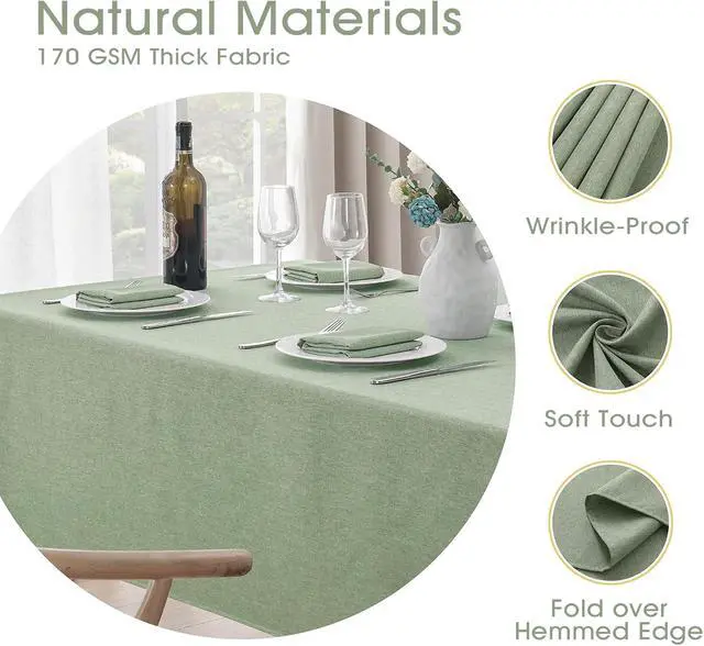 Alt view image 3 of 7 - Veblandy Rectangle Tablecloth Waterproof Linen Textured Table Cloth Stain and Wrinkle Resistant Washable, Decorative Fabric Table Cover for Dining, Party and Camping (Sage Green, 52 * 70)
