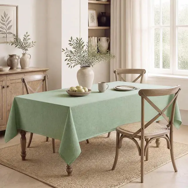 Alt view image 7 of 7 - Veblandy Rectangle Tablecloth Waterproof Linen Textured Table Cloth Stain and Wrinkle Resistant Washable, Decorative Fabric Table Cover for Dining, Party and Camping (Sage Green, 52 * 70)