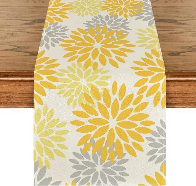 Main image of Artoid Mode Yellow Dahlia Floral Pinnata Summer Table Runner, Seasonal Spring Holiday Kitchen Dining Table Decoration for Home Party Decor 13x72 Inch