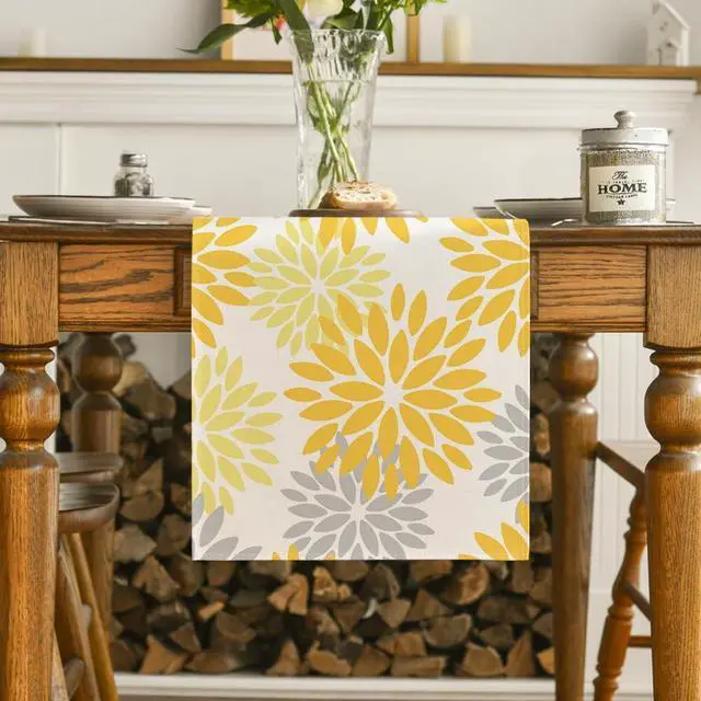 Alt view image 2 of 7 - Artoid Mode Yellow Dahlia Floral Pinnata Summer Table Runner, Seasonal Spring Holiday Kitchen Dining Table Decoration for Home Party Decor 13x72 Inch