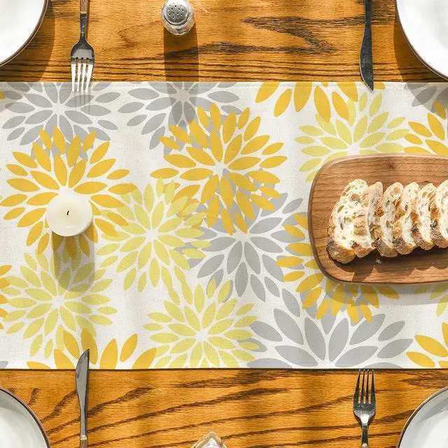 Alt view image 3 of 7 - Artoid Mode Yellow Dahlia Floral Pinnata Summer Table Runner, Seasonal Spring Holiday Kitchen Dining Table Decoration for Home Party Decor 13x72 Inch