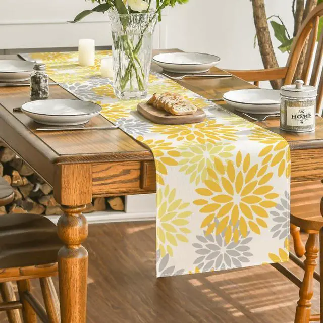 Alt view image 4 of 7 - Artoid Mode Yellow Dahlia Floral Pinnata Summer Table Runner, Seasonal Spring Holiday Kitchen Dining Table Decoration for Home Party Decor 13x72 Inch