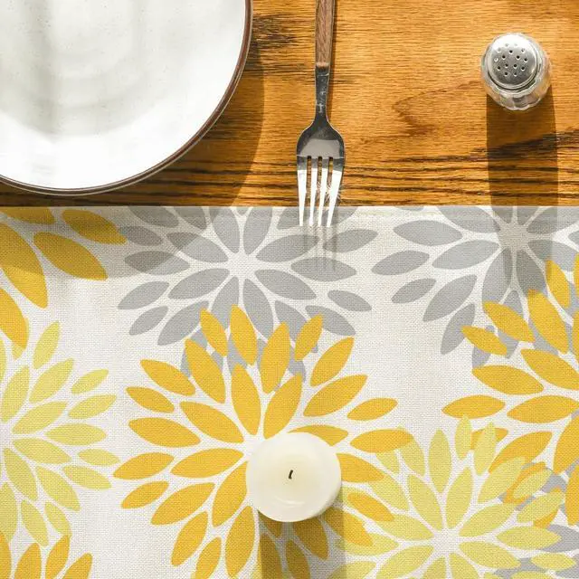 Alt view image 7 of 7 - Artoid Mode Yellow Dahlia Floral Pinnata Summer Table Runner, Seasonal Spring Holiday Kitchen Dining Table Decoration for Home Party Decor 13x72 Inch