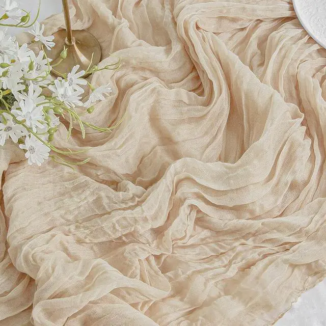 Main image of FEXIA Beige Cheesecloth Table Runner Gauze Rustic Boho Party Decoration | 35x120 Inches, Fall Ivory Gauze Table Runner for Wedding Party Engagement Bridal Shower Home Decor Birthday Decoration