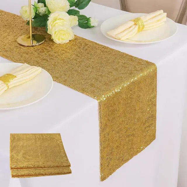 Main image of 2 Packs Gold Glitter Sequin Table Runners- 12"x72" for Birthday, Wedding, Pre-Wedding Party, Celebration, Festival Decoration