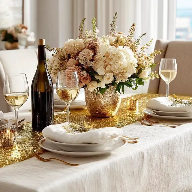 Alt view image 4 of 5 - 2 Packs Gold Glitter Sequin Table Runners- 12"x72" for Birthday, Wedding, Pre-Wedding Party, Celebration, Festival Decoration