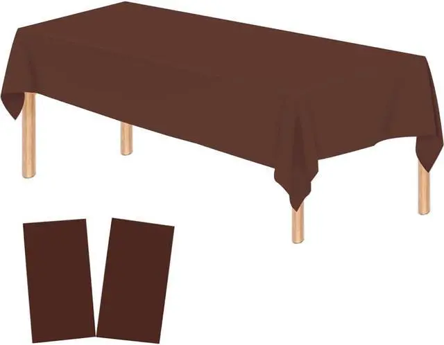 Main image of 2 Pack Brown Plastic Tablecloths Disposable Xmas Table Covers Table Cloths BBQ Picnic Birthday Christmas Parties Covers Waterproof Oil-Proof Table Cloth Thin Coffee Table Cloths 54 x 108 in