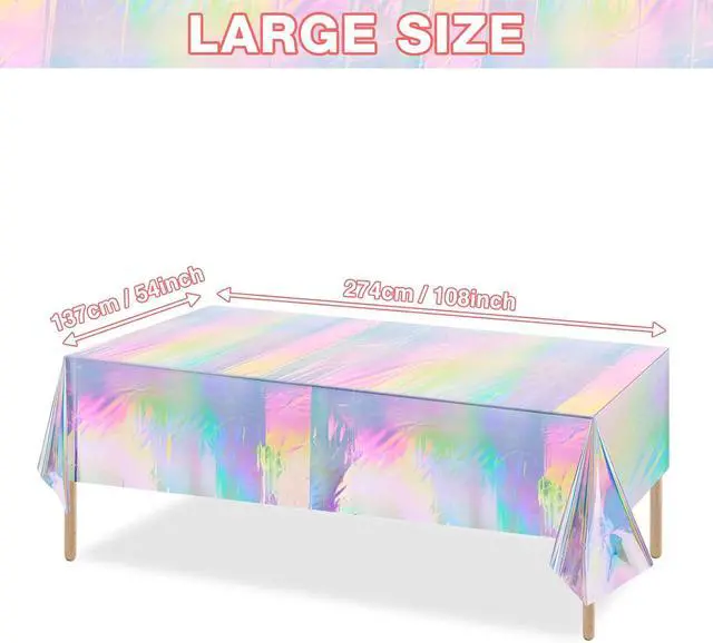Alt view image 2 of 7 - FunnyPars 4 Pack Iridescent Plastic Tablecloths, Disposable Table Covers | Shiny Laser Rectangle Holographic Foil Tablecloth for Iridescent Birthday Party Supplies Decorations