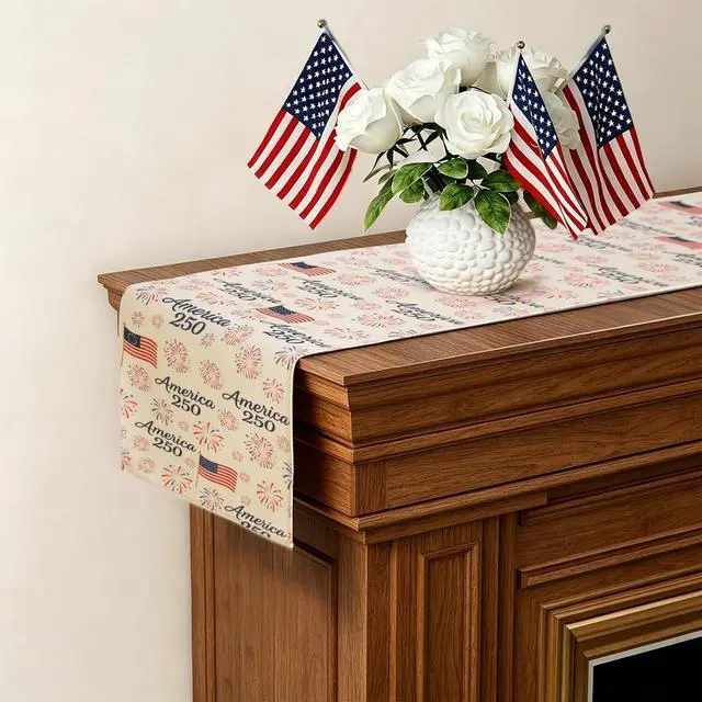 Alt view image 5 of 7 - 250 Anniversary USA Flag Table Runner: 72 x 13 in Patriotic American Flag Fireworks Tablecloth Runner Decor for Memorial Day, 4th of July, Independence Day, Indoor Outdoor Summer Party Supplies