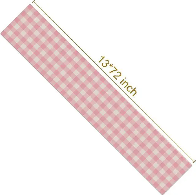 Alt view image 2 of 5 - Nepnuser Linen Easter Pink and White Buffalo Check Plaid Table Runner Gingham Pink Farm Birthday Party Decorations Home Kichen Dining Room Decor 72 Inches Long