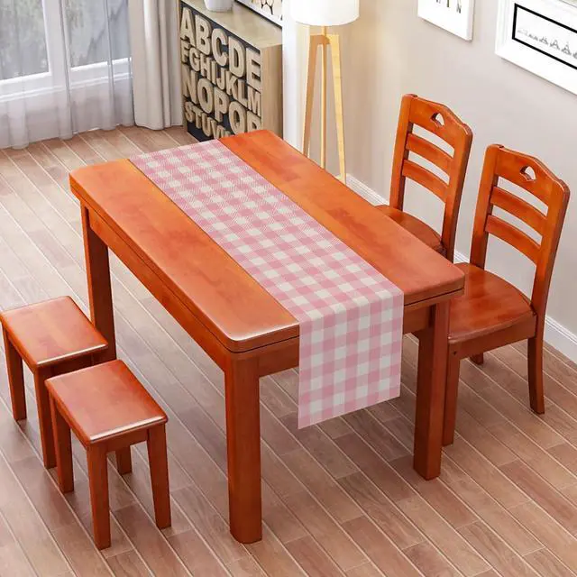 Alt view image 3 of 5 - Nepnuser Linen Easter Pink and White Buffalo Check Plaid Table Runner Gingham Pink Farm Birthday Party Decorations Home Kichen Dining Room Decor 72 Inches Long