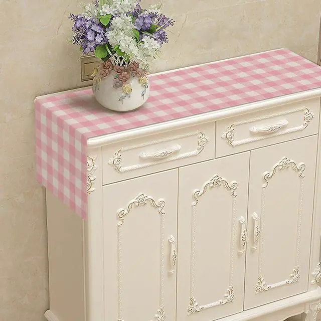 Alt view image 4 of 5 - Nepnuser Linen Easter Pink and White Buffalo Check Plaid Table Runner Gingham Pink Farm Birthday Party Decorations Home Kichen Dining Room Decor 72 Inches Long