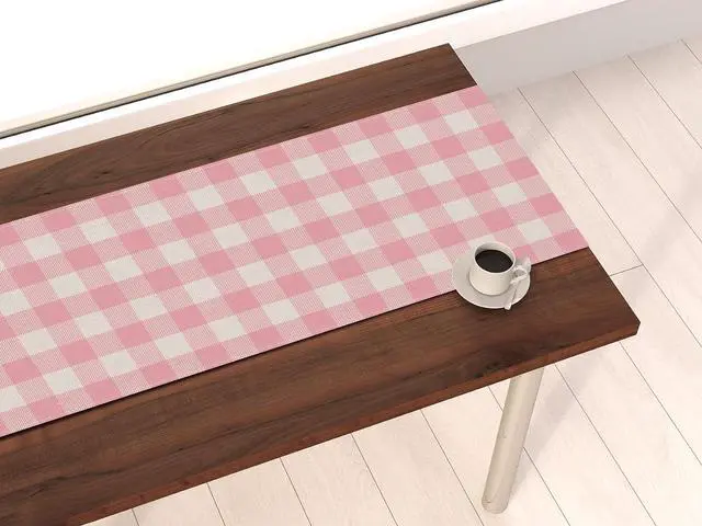 Alt view image 5 of 5 - Nepnuser Linen Easter Pink and White Buffalo Check Plaid Table Runner Gingham Pink Farm Birthday Party Decorations Home Kichen Dining Room Decor 72 Inches Long