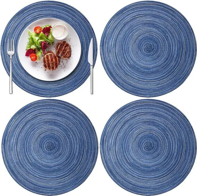 Main image of 12Round Braided Placemats Set of 4,Washable Heat Resistant Cotton Polyester Circle Place Mats for Kitchen Dinner Party Table Decoration,Suitable for Plates Under 10 inches (Blue 12 inch Medium Size)
