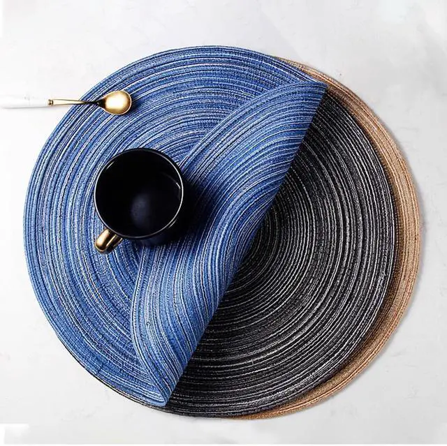 Alt view image 3 of 7 - 12Round Braided Placemats Set of 4,Washable Heat Resistant Cotton Polyester Circle Place Mats for Kitchen Dinner Party Table Decoration,Suitable for Plates Under 10 inches (Blue 12 inch Medium Size)