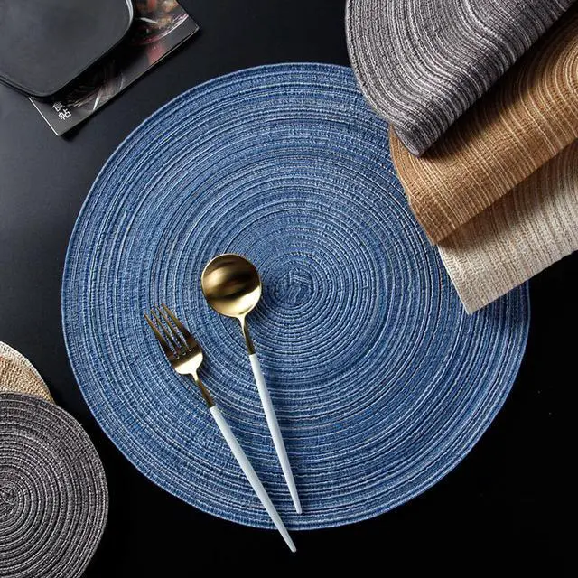Alt view image 2 of 7 - 12Round Braided Placemats Set of 4,Washable Heat Resistant Cotton Polyester Circle Place Mats for Kitchen Dinner Party Table Decoration,Suitable for Plates Under 10 inches (Blue 12 inch Medium Size)