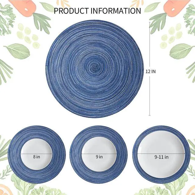 Alt view image 6 of 7 - 12Round Braided Placemats Set of 4,Washable Heat Resistant Cotton Polyester Circle Place Mats for Kitchen Dinner Party Table Decoration,Suitable for Plates Under 10 inches (Blue 12 inch Medium Size)