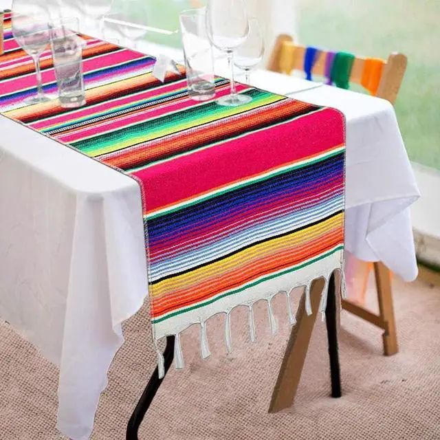 Main image of Mexican Table Runner 14 x 84 Inch Mexican Serape Table Runner for Mexican Party Wedding Decorations, Fringe Cotton Table Runner