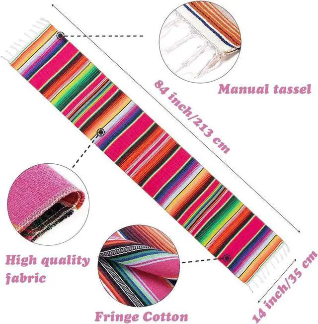 Alt view image 2 of 6 - Mexican Table Runner 14 x 84 Inch Mexican Serape Table Runner for Mexican Party Wedding Decorations, Fringe Cotton Table Runner