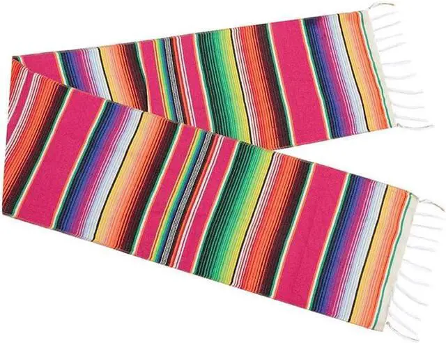 Alt view image 6 of 6 - Mexican Table Runner 14 x 84 Inch Mexican Serape Table Runner for Mexican Party Wedding Decorations, Fringe Cotton Table Runner