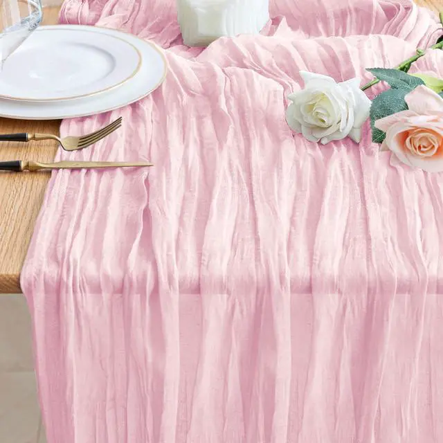 Main image of Wokceer Cheesecloth Table Runner Pink 10FT Boho Gauze Runner for Party | 120 Inch Cheese Cloth Table Runner Blushing Pink Rustic Sheer Runners for Wedding Birthday Baby Shower Christmas Table Decor