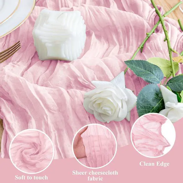 Alt view image 3 of 7 - Wokceer Cheesecloth Table Runner Pink 10FT Boho Gauze Runner for Party | 120 Inch Cheese Cloth Table Runner Blushing Pink Rustic Sheer Runners for Wedding Birthday Baby Shower Christmas Table Decor