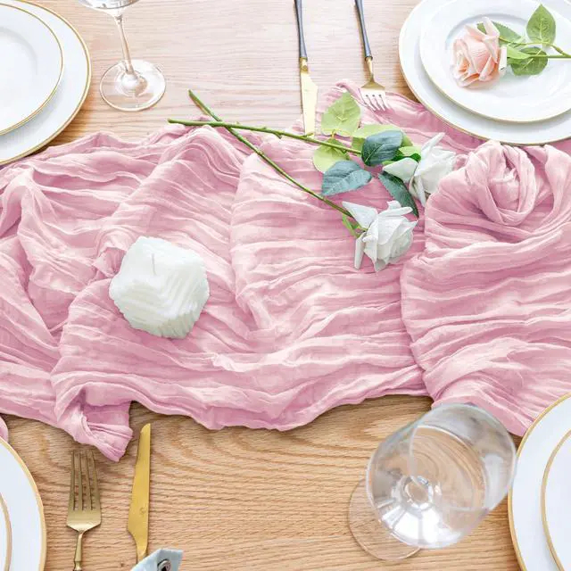 Alt view image 5 of 7 - Wokceer Cheesecloth Table Runner Pink 10FT Boho Gauze Runner for Party | 120 Inch Cheese Cloth Table Runner Blushing Pink Rustic Sheer Runners for Wedding Birthday Baby Shower Christmas Table Decor