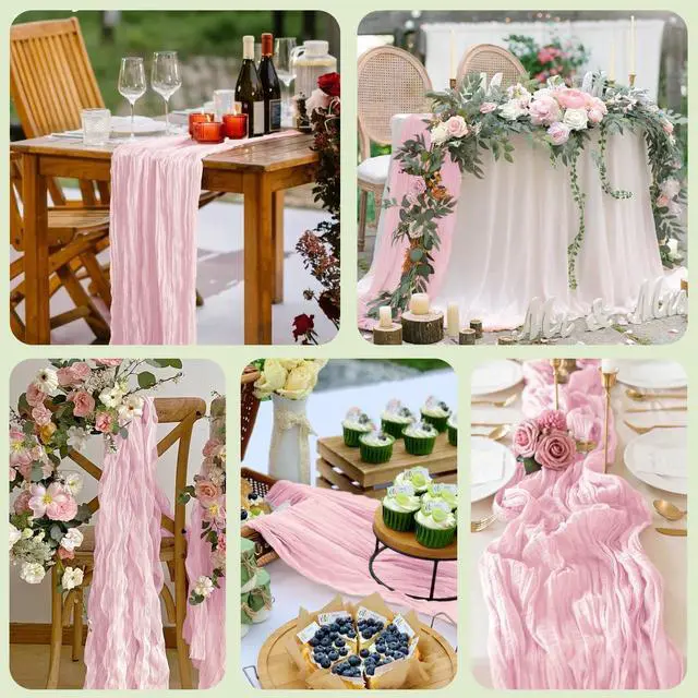 Alt view image 7 of 7 - Wokceer Cheesecloth Table Runner Pink 10FT Boho Gauze Runner for Party | 120 Inch Cheese Cloth Table Runner Blushing Pink Rustic Sheer Runners for Wedding Birthday Baby Shower Christmas Table Decor
